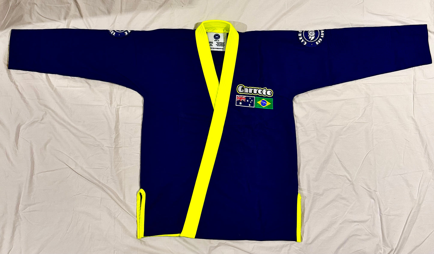 Garrote BJJ Apparel lightweight 350GSM Kimono Dark Navy Blue / Bright Green Lapels, Trims