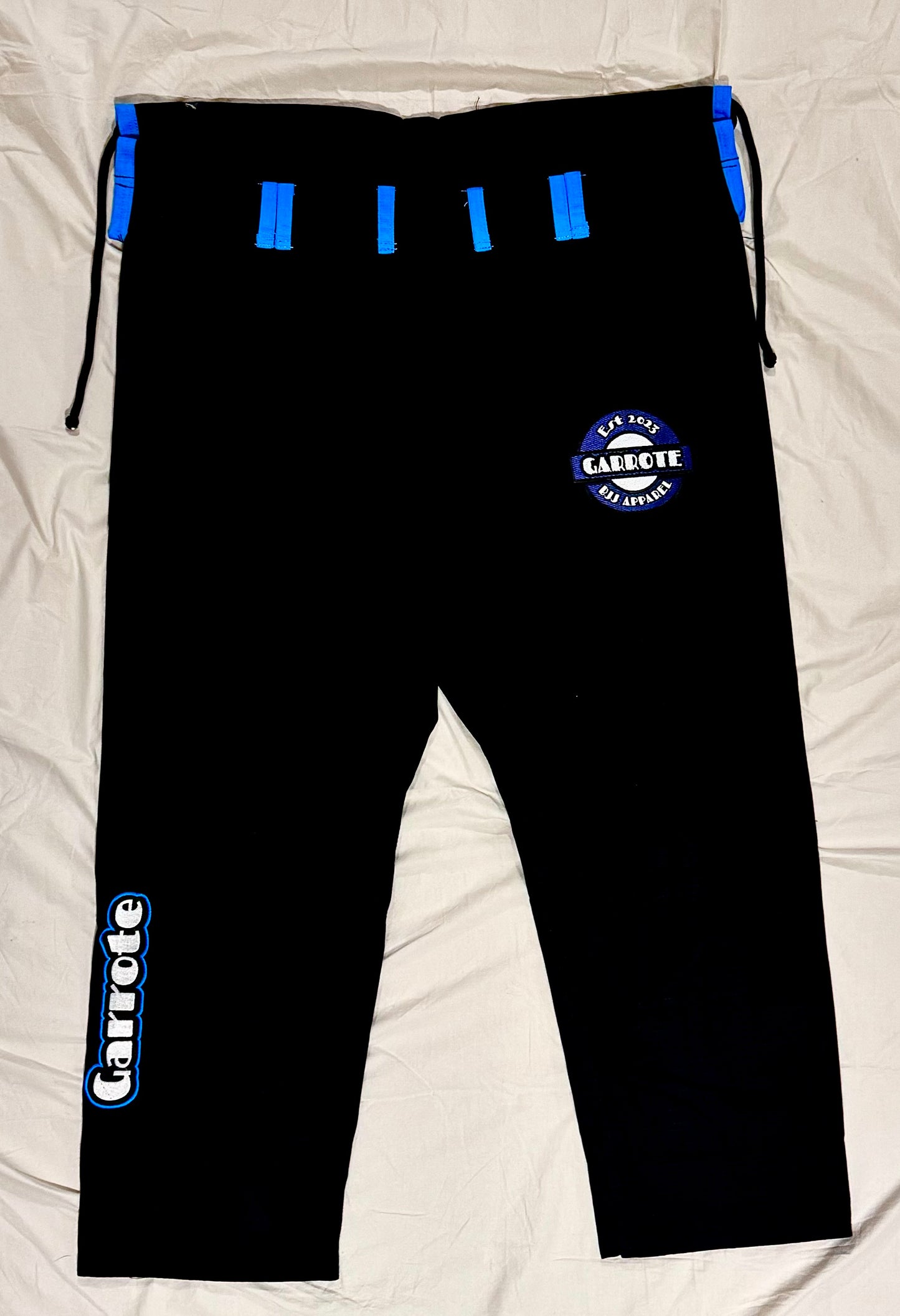 Garrote BJJ Apparel lightweight 350GSM Kimono Jet Black / Bright Baby Blue Lapels, Trims